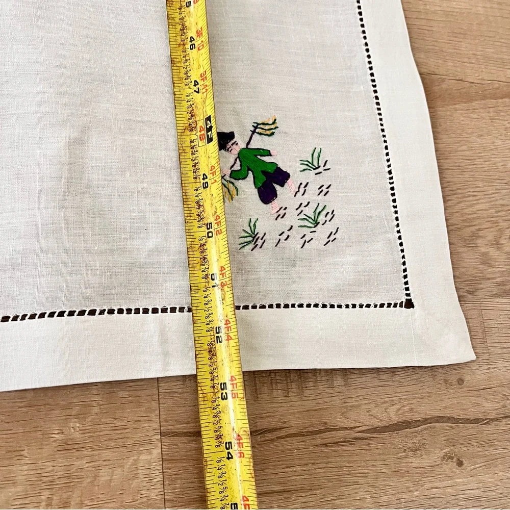 Antique Oriental Country‎ Lifestyle Hand Embroidered Tablecloth 95” X 53” Mint